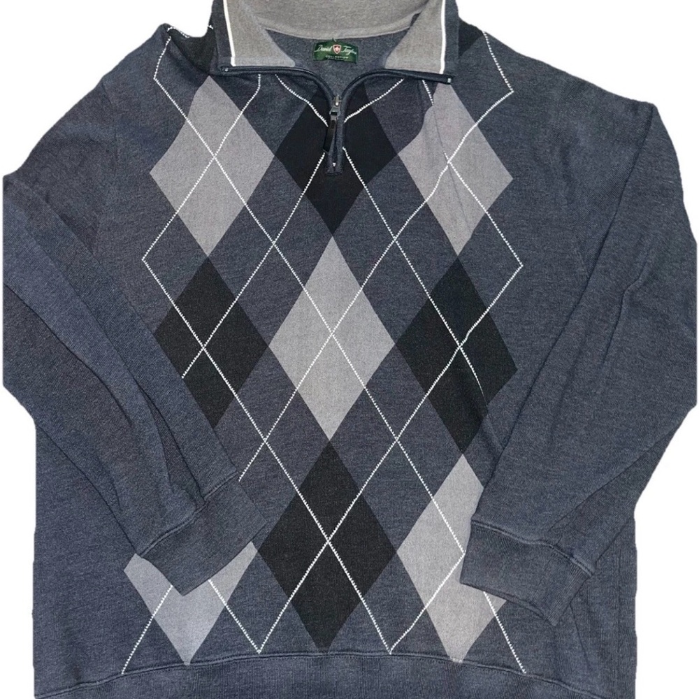 David Taylor Long Sleeve Pullover 1/4 Zip Argyle Design Size XL C-2
